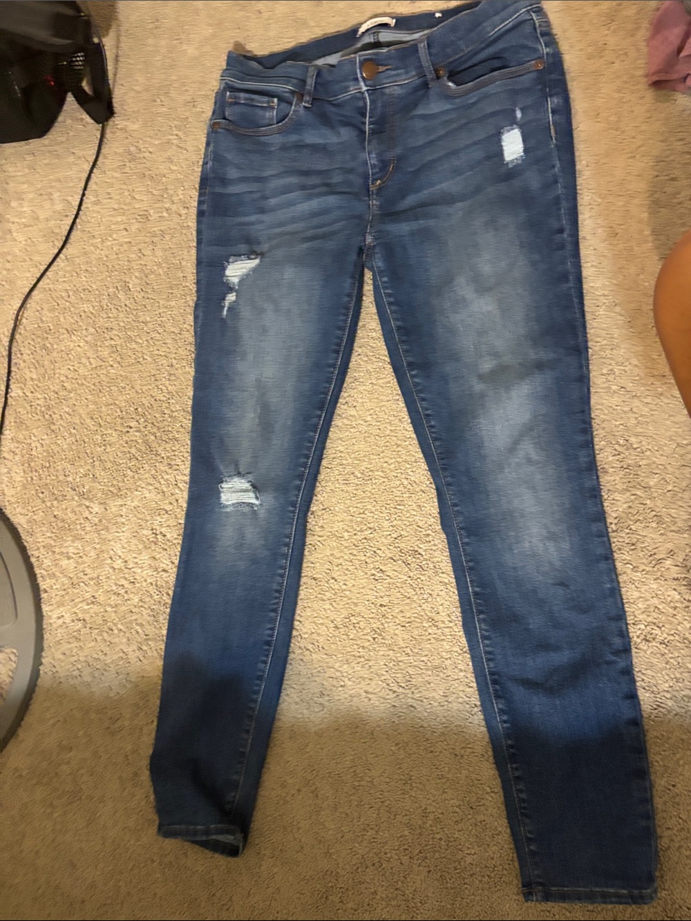 LOFT Dark Blue Distressed Skinny Jeans